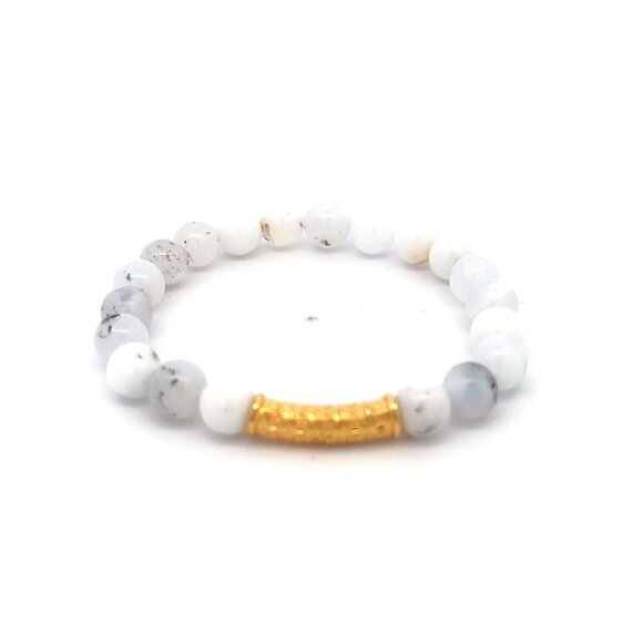 18K Gold Tube Lucky Charm Bracelet Gemstones October Birthstones Opal 6mm - Picture 1 of 5